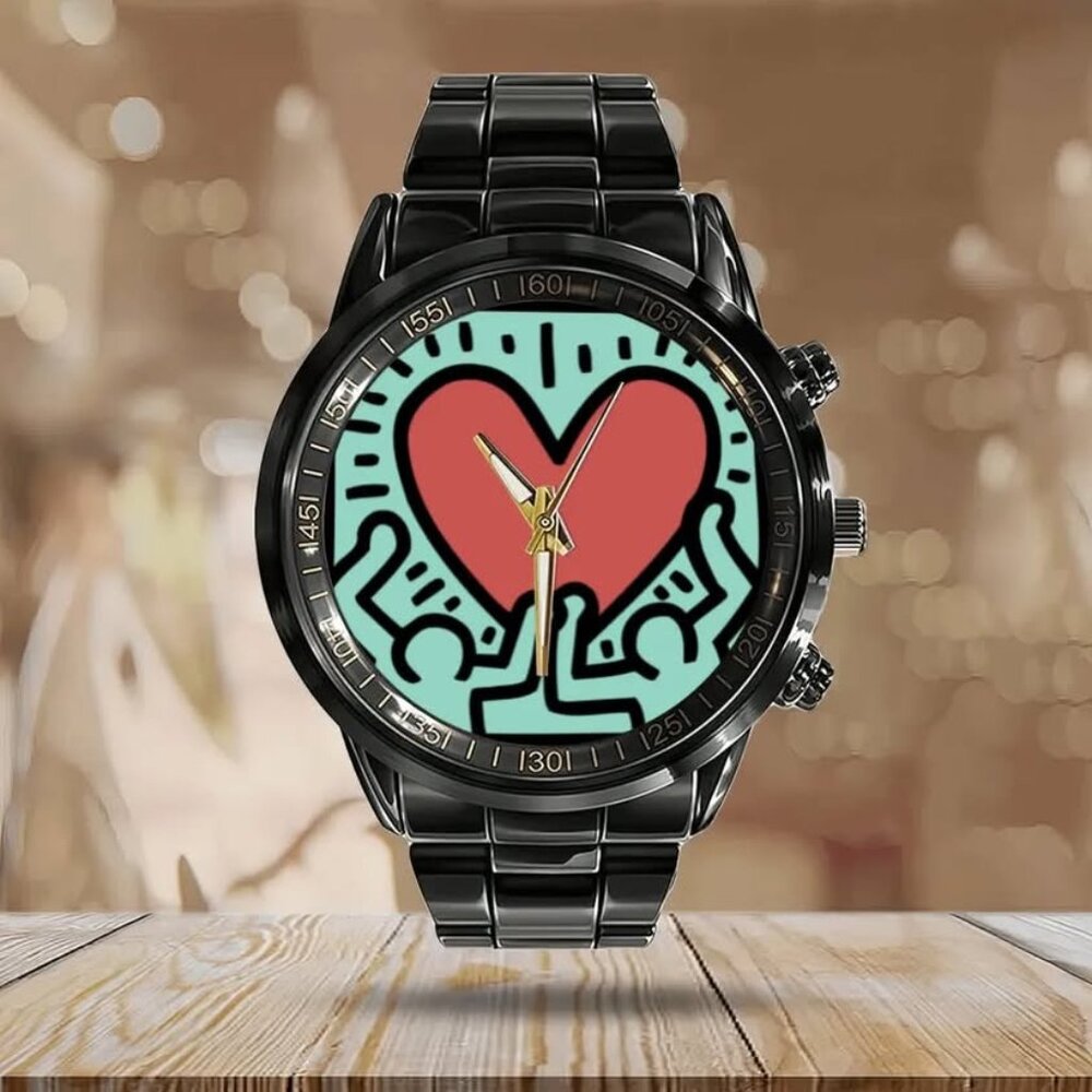 Keith Haring Love Calendar Steel Band Watch, Pop Art, Calendar Steel Band.